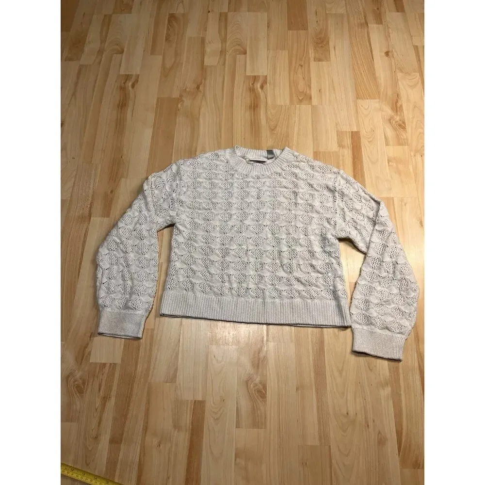 The Children’s Place Cream Open Knit Crochet Sweater Cropped Long Sleeve